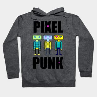 Pixel Punk Girl Robots in Pink Hoodie